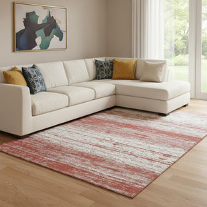 HomeRoots 9' X 12' Red And Ivory Striped Washable Area Rug - Durable, UV-Protected, Easy-Care for Active Homes 668180