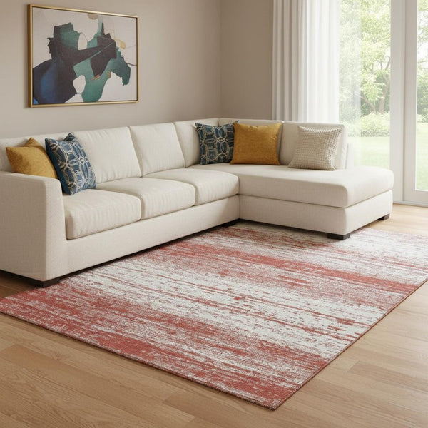 HomeRoots 9' X 12' Red And Ivory Striped Washable Area Rug - Durable, UV-Protected, Easy-Care for Active Homes 668180