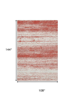 HomeRoots 9' X 12' Red And Ivory Striped Washable Area Rug - Durable, UV-Protected, Easy-Care for Active Homes 668180