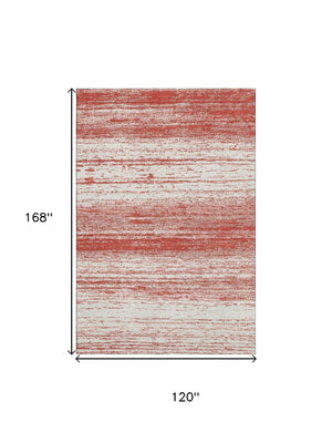 HomeRoots 10' X 14' Red And Ivory Striped Area Rug – Durable, Stain Resistant, UV Protected for Busy Homes 668181