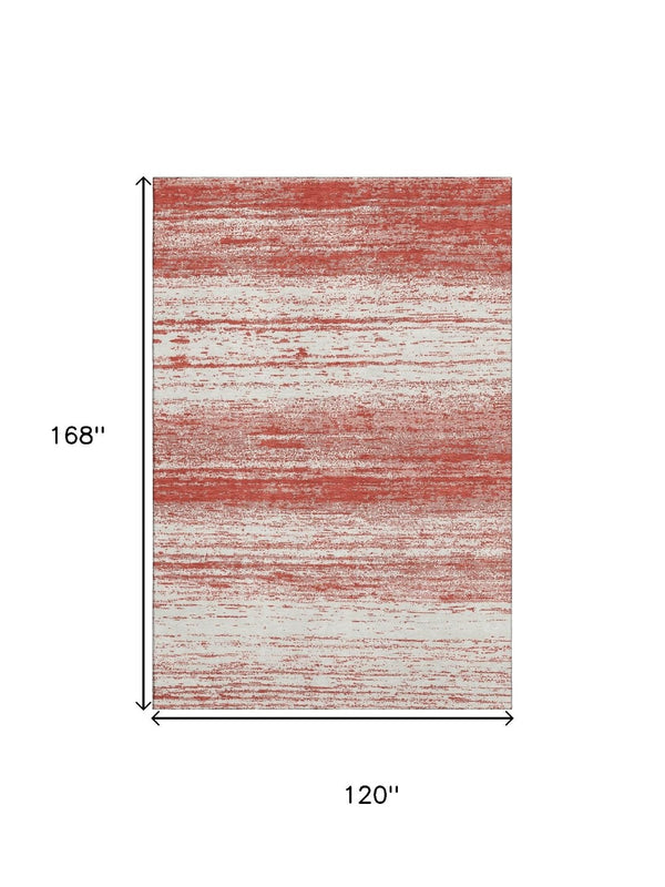 HomeRoots 10' X 14' Red And Ivory Striped Area Rug – Durable, Stain Resistant, UV Protected for Busy Homes 668181