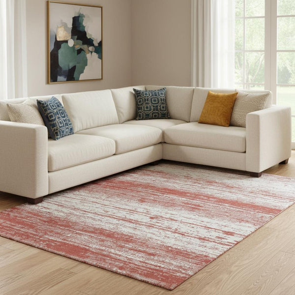 HomeRoots 10' X 14' Red And Ivory Striped Area Rug – Durable, Stain Resistant, UV Protected for Busy Homes 668181