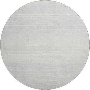 HomeRoots 8' Silver and Gray Striped Washable Round Rug - UV Protected, Durable, Pet & Kid Friendly Design! 668184