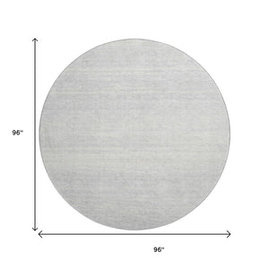 HomeRoots 8' Silver and Gray Striped Washable Round Rug - UV Protected, Durable, Pet & Kid Friendly Design! 668184
