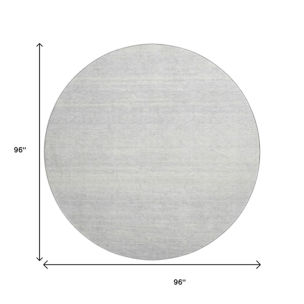 HomeRoots 8' Silver and Gray Striped Washable Round Rug - UV Protected, Durable, Pet & Kid Friendly Design! 668184
