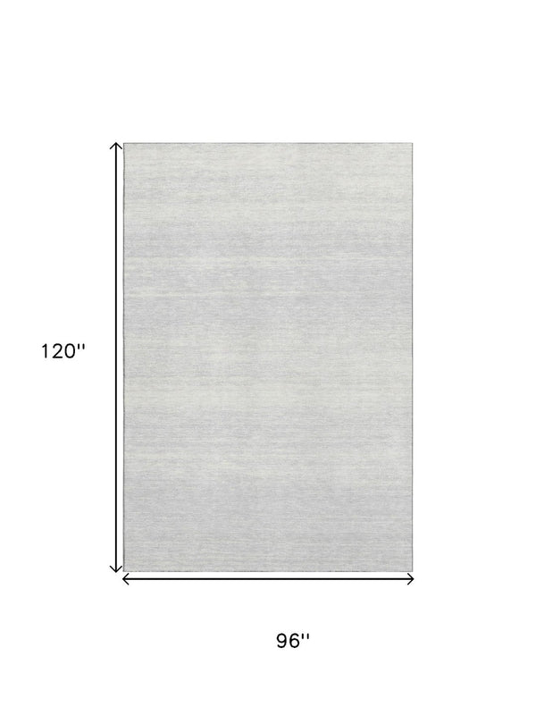 HomeRoots 8' x 10' Stylish Silver and Gray Striped Washable Area Rug with UV Protection for Any Space 668185