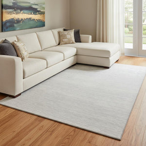 HomeRoots 9' X 12' Silver and Gray Striped Area Rug - Durable, Washable, Stain-Resistant with UV Protection! 668186