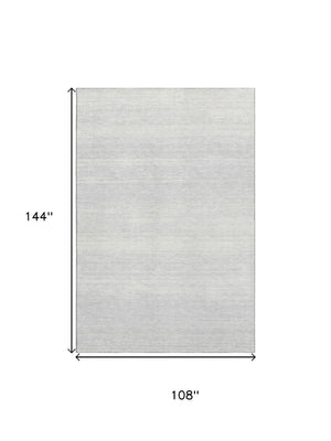 HomeRoots 9' X 12' Silver and Gray Striped Area Rug - Durable, Washable, Stain-Resistant with UV Protection! 668186
