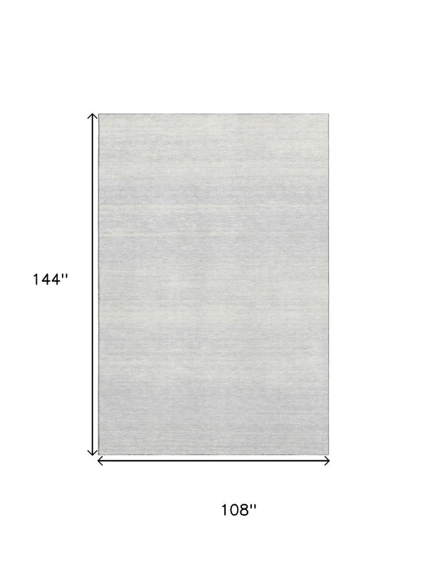 HomeRoots 9' X 12' Silver and Gray Striped Area Rug - Durable, Washable, Stain-Resistant with UV Protection! 668186