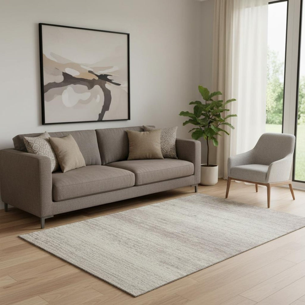 HomeRoots 5' X 8' Striped Taupe and Beige Area Rug - Washable, UV Protected, Durable for High-Traffic Homes 668189
