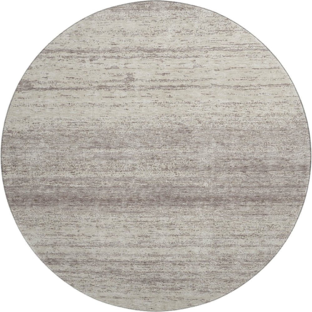 HomeRoots 8' Durable Taupe and Beige Striped Round Rug – Washable, UV Protected, Perfect for High-Traffic Areas! 668190