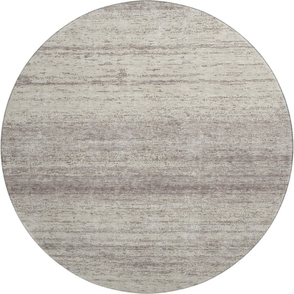 HomeRoots 8' Durable Taupe and Beige Striped Round Rug – Washable, UV Protected, Perfect for High-Traffic Areas! 668190