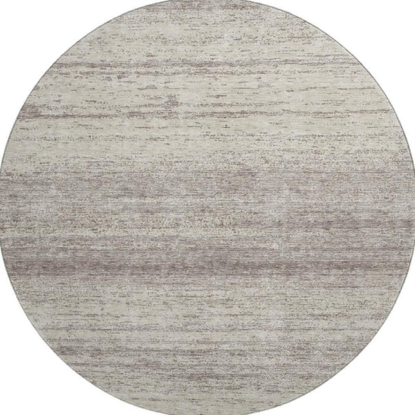 HomeRoots 8' Durable Taupe and Beige Striped Round Rug – Washable, UV Protected, Perfect for High-Traffic Areas! 668190