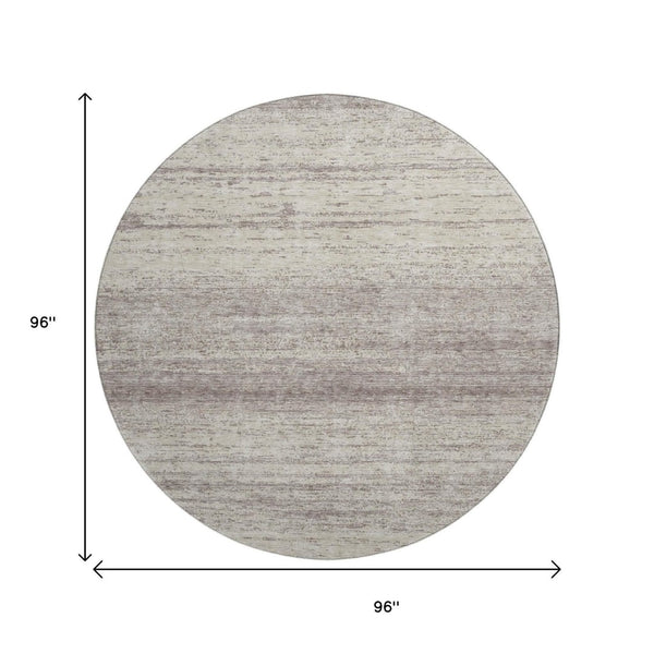 HomeRoots 8' Durable Taupe and Beige Striped Round Rug – Washable, UV Protected, Perfect for High-Traffic Areas! 668190
