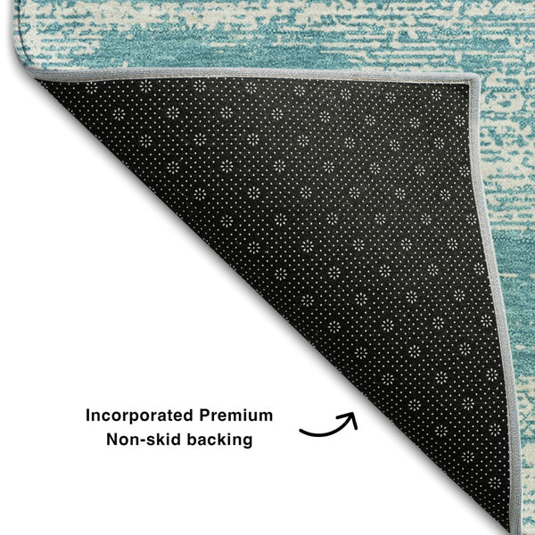 HomeRoots 5' X 8' Stylish Teal & Ivory Striped Area Rug - Washable, UV Protected, Durable for Any Space! 668195