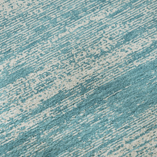 HomeRoots 5' X 8' Stylish Teal & Ivory Striped Area Rug - Washable, UV Protected, Durable for Any Space! 668195