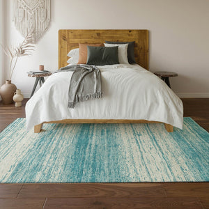 HomeRoots 5' X 8' Stylish Teal & Ivory Striped Area Rug - Washable, UV Protected, Durable for Any Space! 668195