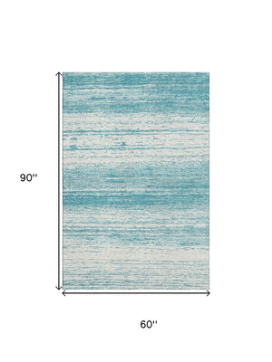 HomeRoots 5' X 8' Stylish Teal & Ivory Striped Area Rug - Washable, UV Protected, Durable for Any Space! 668195