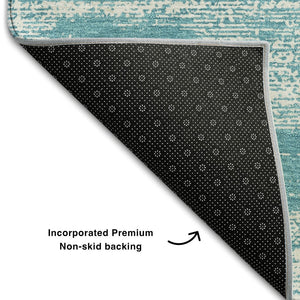 HomeRoots 8' Teal and Ivory Striped Round Rug - Washable, UV-Protected, Durable Design for Indoor & Outdoor Use 668196