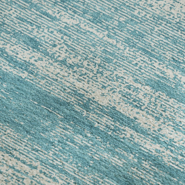 HomeRoots 8' X 10' Teal and Ivory Striped Area Rug - Washable, UV Protected, Perfect for Busy Homes & Outdoors! 668197
