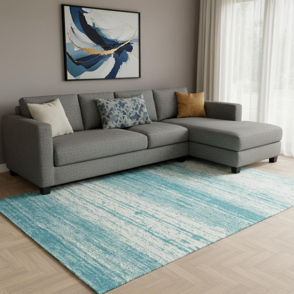 HomeRoots 9' X 12' Teal and Ivory Striped Area Rug - Washable, UV Resistant, Perfect for High Traffic Spaces 668198