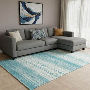 HomeRoots 9' X 12' Teal and Ivory Striped Area Rug - Washable, UV Resistant, Perfect for High Traffic Spaces 668198