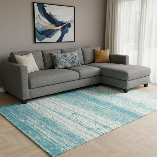 HomeRoots 9' X 12' Teal and Ivory Striped Area Rug - Washable, UV Resistant, Perfect for High Traffic Spaces 668198