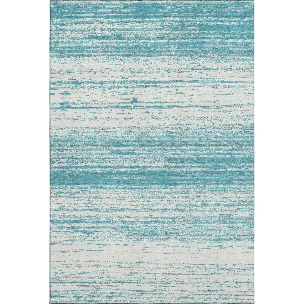 HomeRoots 9' X 12' Teal and Ivory Striped Area Rug - Washable, UV Resistant, Perfect for High Traffic Spaces 668198