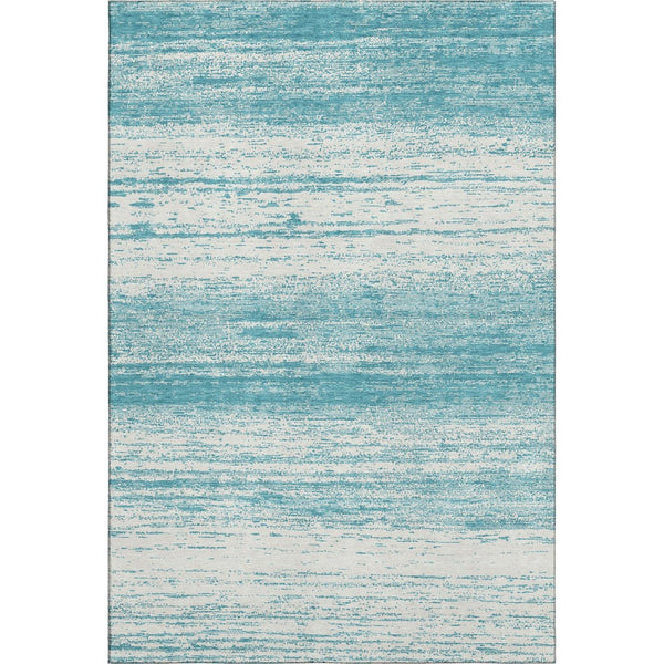 HomeRoots 9' X 12' Teal and Ivory Striped Area Rug - Washable, UV Resistant, Perfect for High Traffic Spaces 668198