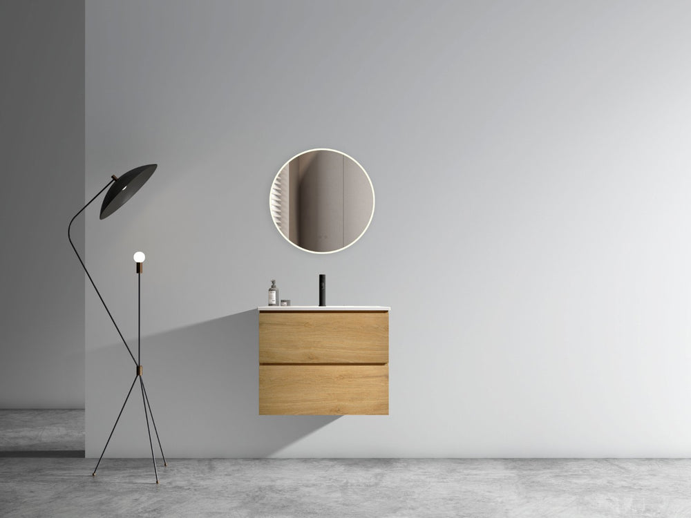 English Elm Wall Mount 24" Natural Oak Bathroom Vanity With Ceramic Sink & Soft-Close Drawers For Modern Spaces W1865S00055-GIGA