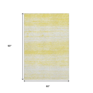 HomeRoots 5' X 8' Striped Yellow & Ivory Area Rug - Washable, UV-Protected, Stain-Resistant for Indoor & Outdoor Use 668201