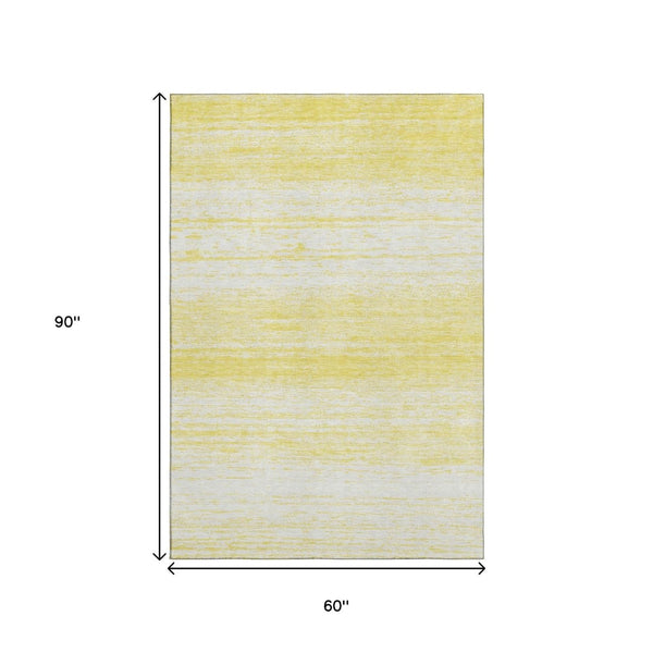 HomeRoots 5' X 8' Striped Yellow & Ivory Area Rug - Washable, UV-Protected, Stain-Resistant for Indoor & Outdoor Use 668201