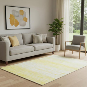 HomeRoots 5' X 8' Striped Yellow & Ivory Area Rug - Washable, UV-Protected, Stain-Resistant for Indoor & Outdoor Use 668201