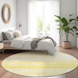 HomeRoots 8' Yellow and Ivory Striped Round Rug - Washable, UV-Protected, Durable, Perfect for Any Room! 668202