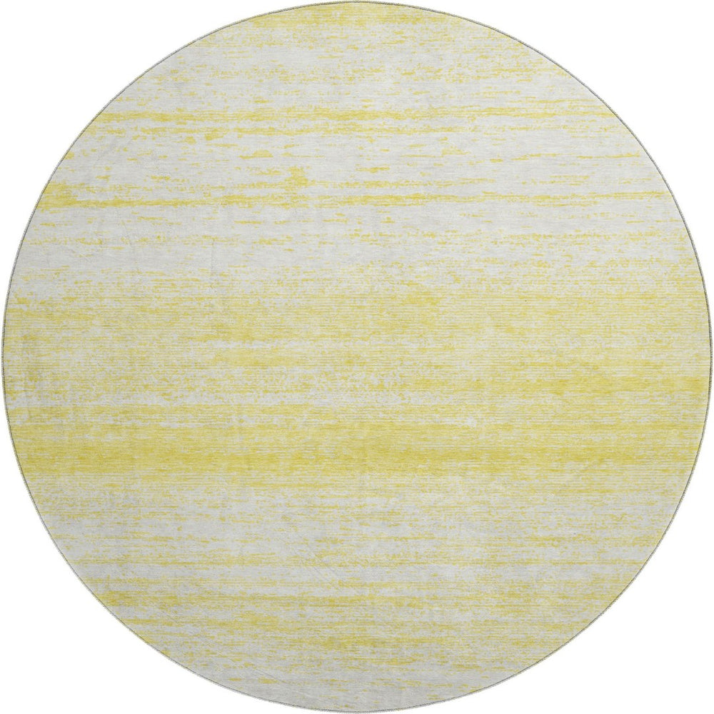 HomeRoots 8' Yellow and Ivory Striped Round Rug - Washable, UV-Protected, Durable, Perfect for Any Room! 668202