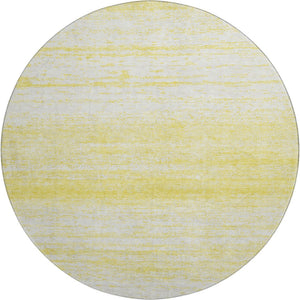HomeRoots 8' Yellow and Ivory Striped Round Rug - Washable, UV-Protected, Durable, Perfect for Any Room! 668202