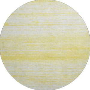 HomeRoots 8' Yellow and Ivory Striped Round Rug - Washable, UV-Protected, Durable, Perfect for Any Room! 668202