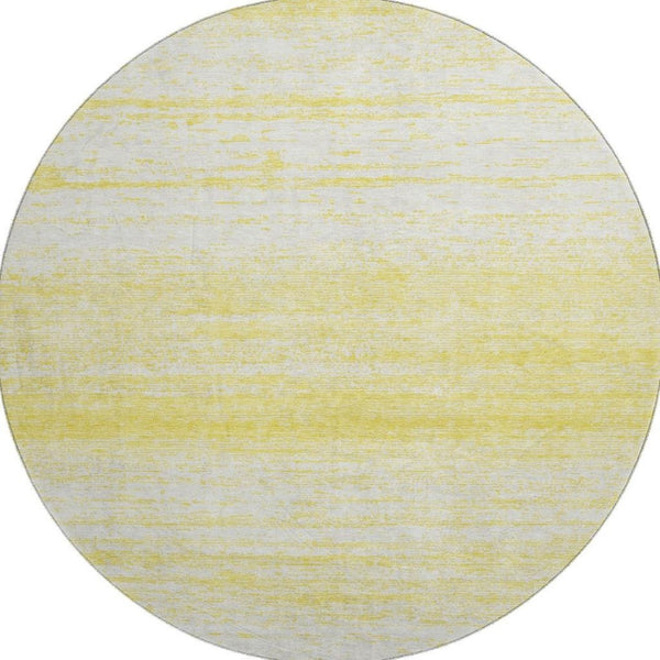 HomeRoots 8' Yellow and Ivory Striped Round Rug - Washable, UV-Protected, Durable, Perfect for Any Room! 668202