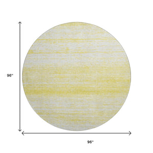 HomeRoots 8' Yellow and Ivory Striped Round Rug - Washable, UV-Protected, Durable, Perfect for Any Room! 668202