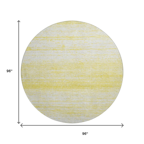 HomeRoots 8' Yellow and Ivory Striped Round Rug - Washable, UV-Protected, Durable, Perfect for Any Room! 668202