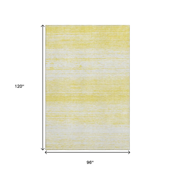 HomeRoots 8' X 10' Cheerful Yellow & Ivory Striped Washable Area Rug with UV Protection for Busy Homes 668203