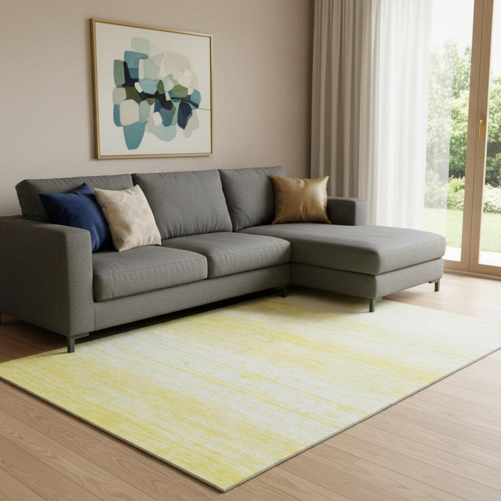HomeRoots 8' X 10' Cheerful Yellow & Ivory Striped Washable Area Rug with UV Protection for Busy Homes 668203