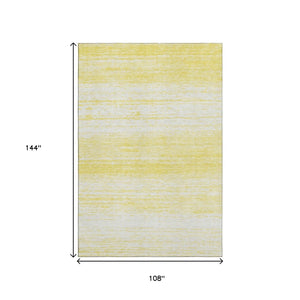 HomeRoots 9' X 12' Yellow Striped Area Rug - Washable, UV-Protected, Durable for High-Traffic Living Spaces 668204