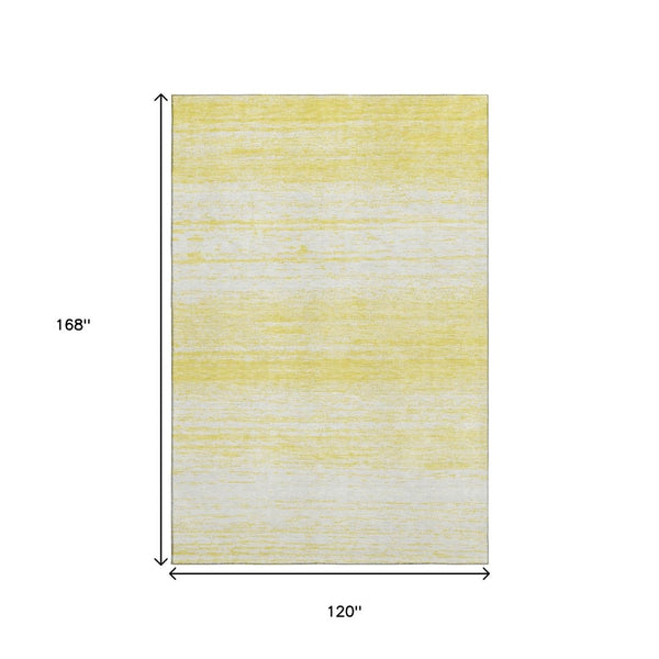 HomeRoots 10' Yellow and Ivory Striped Area Rug - Washable, UV Protected, Durable for Homes with Pets & Kids 668205