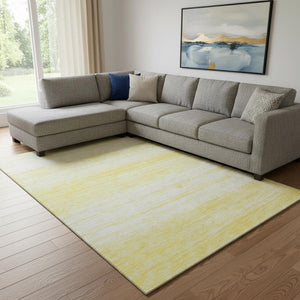 HomeRoots 10' Yellow and Ivory Striped Area Rug - Washable, UV Protected, Durable for Homes with Pets & Kids 668205
