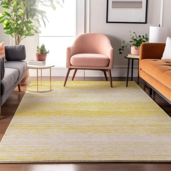 HomeRoots 10' Yellow and Ivory Striped Area Rug - Washable, UV Protected, Durable for Homes with Pets & Kids 668205
