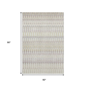 HomeRoots 5' X 8' Beige Gold And Gray Southwestern Area Rug – Durable, Washable & UV-Resistant for Homes 668207