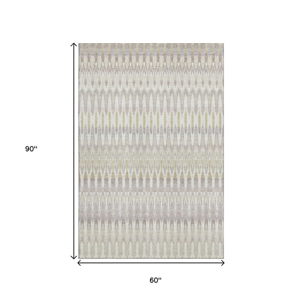 HomeRoots 5' X 8' Beige Gold And Gray Southwestern Area Rug – Durable, Washable & UV-Resistant for Homes 668207