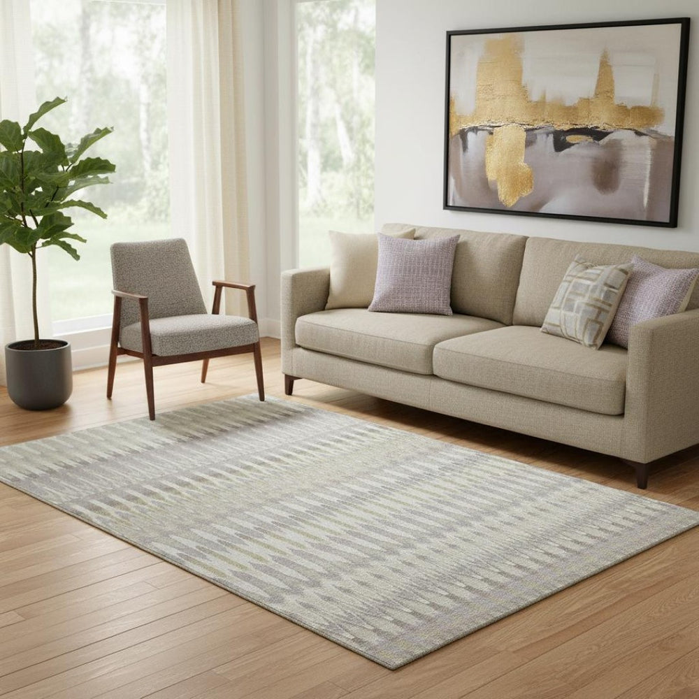 HomeRoots 5' X 8' Beige Gold And Gray Southwestern Area Rug – Durable, Washable & UV-Resistant for Homes 668207