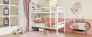 English Elm Twin Over Twin Bunk Bed With Integrated Shelves, Safety Guardrails & Convertible Design, White Finish W504S00214-GIGA